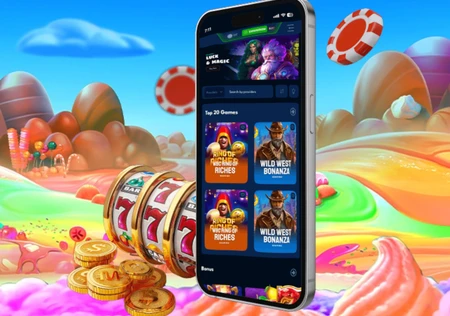 Sweet Bonanza Spielbildschirm auf einem Smartphone mit multiplen Bomben-Bonussen